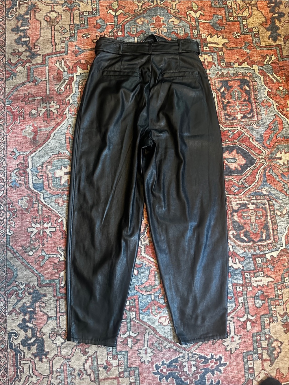 Babaton Black Vegan Leather Cropped Tapered Pants with belt - Picture 7 of 7